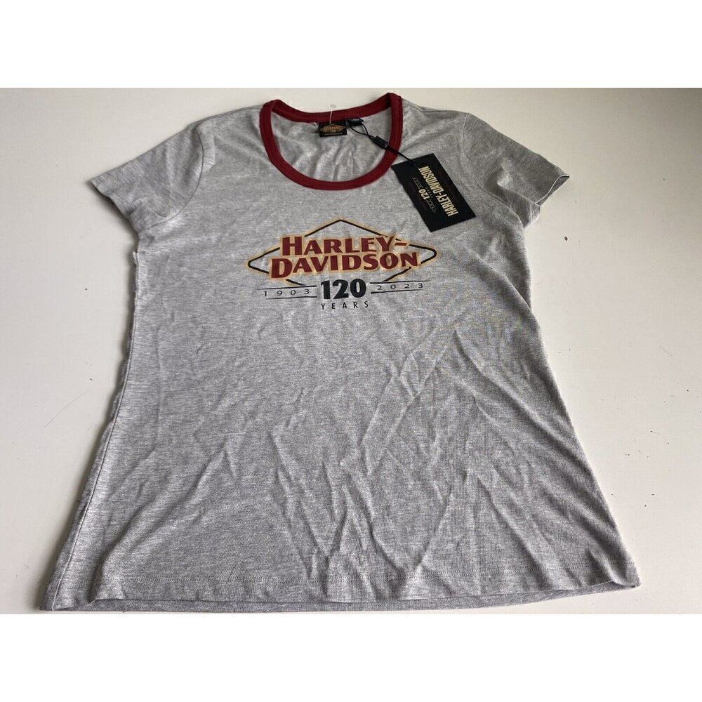 HARLEY DAVIDSON 120th Light Heather Grey Knit Tee Short Sleeve Women's Sz M NEW